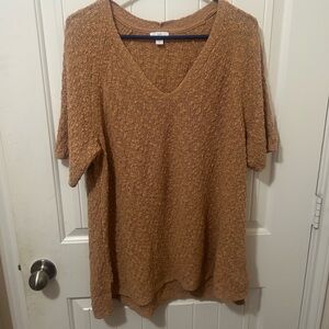 J. Jill Camel Knit V-Neck Short Sleeve Top